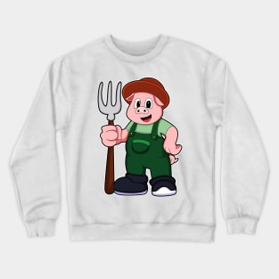 Pig at Farmer with Rake Crewneck Sweatshirt